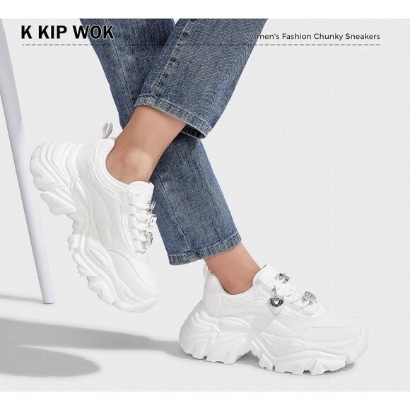 Women Leather White Buckle Comfortable Wedge Walking Sport Sneakers Shoes - Picture 9 of 9